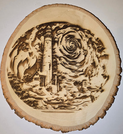 Guided by the Light — Two-Sided Lighthouse Live Edge Wood Art