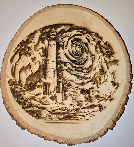 Guided by the Light — Two-Sided Lighthouse Live Edge Wood Art