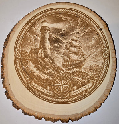 Guided by the Light — Two-Sided Lighthouse Live Edge Wood Art