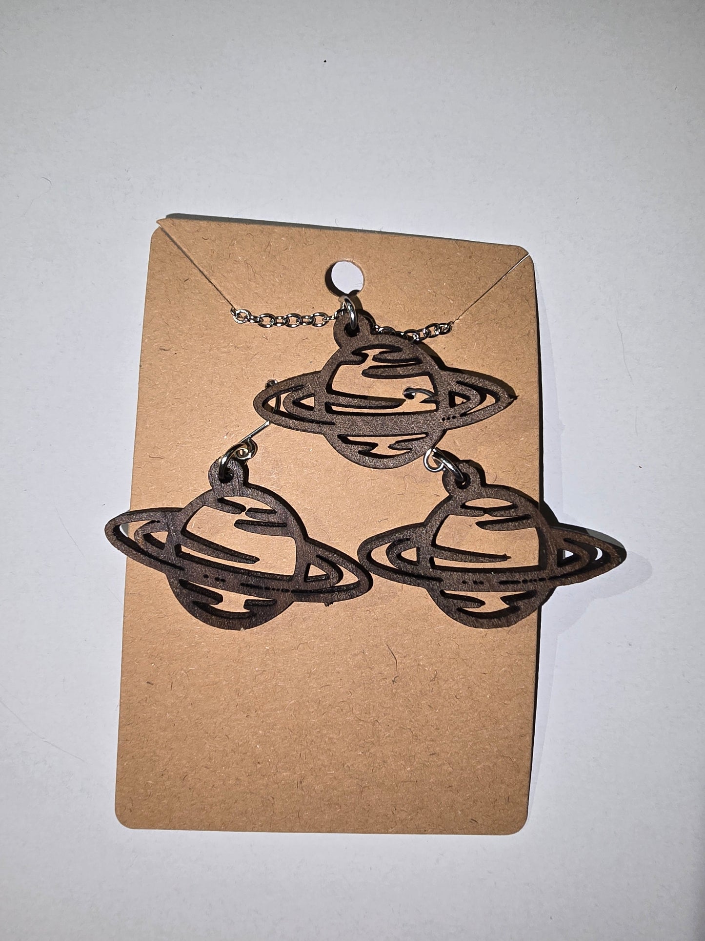 Laser Cut Saturn Earrings and necklace set
