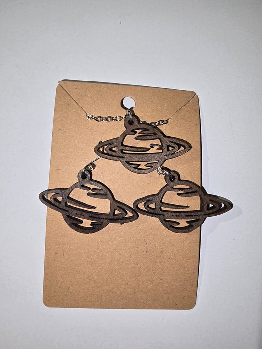 Laser Cut Saturn Earrings and necklace set