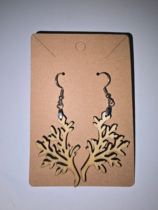Laser cut wood coral earrings